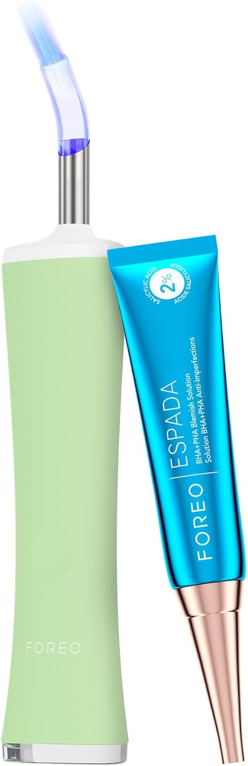 Foreo Flawless & Fabulous Espada 2 Plus Bundle - Led Light Therapy Device + Espada Bha+Pha Blemish Solution,15 Ml - Medical-Grade Silicone - Scar Treatment For Face - Pimple & Blemish Removal