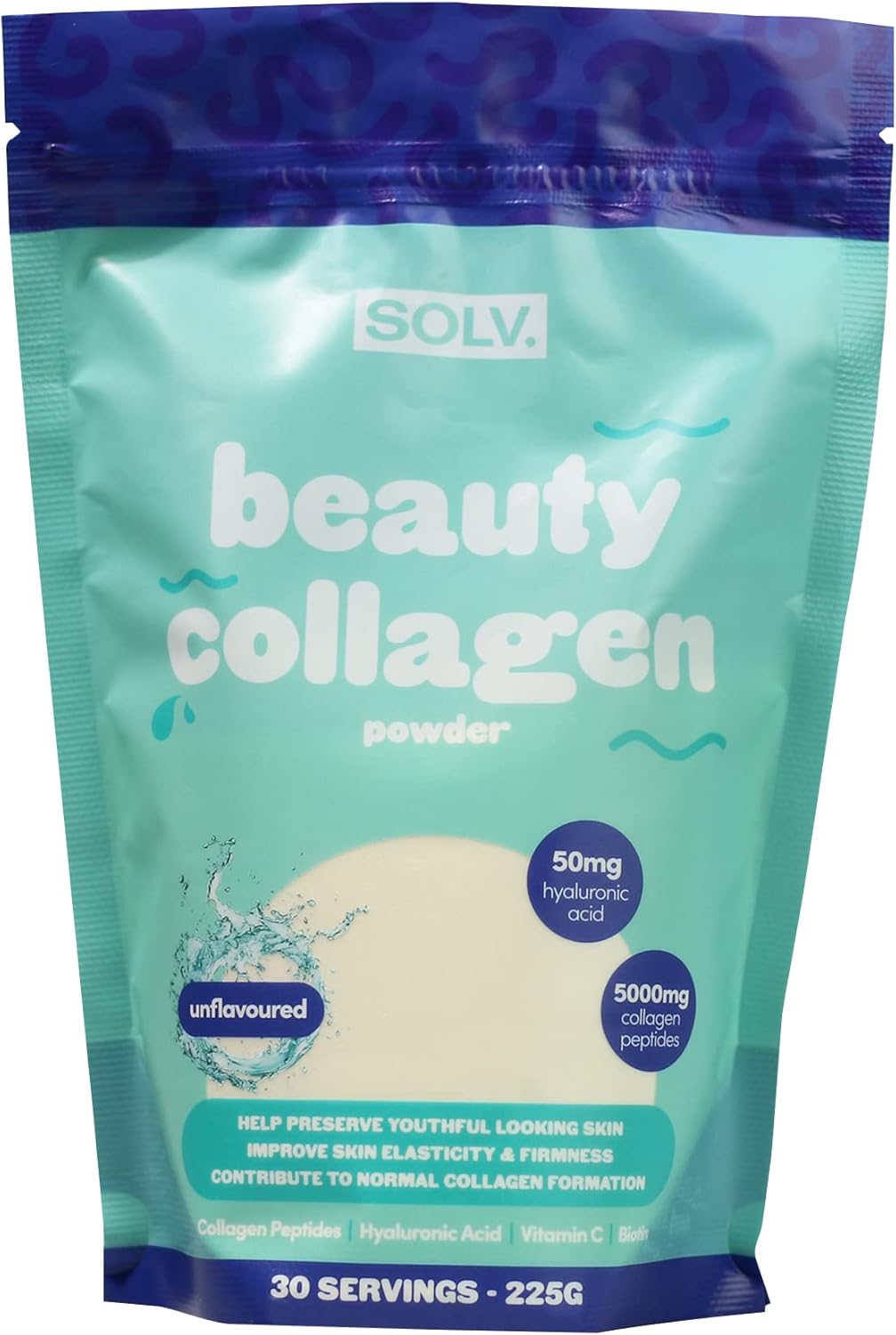 Solv Type 1 Collagen Peptides Powder 5000Mg, Pure Marine Collagen With Hyaluronic Acid, Biotin Hydrolyzed Collagen Supplements - Unflavoured (30 Servings), Skin Hair & Nail Support Supplements