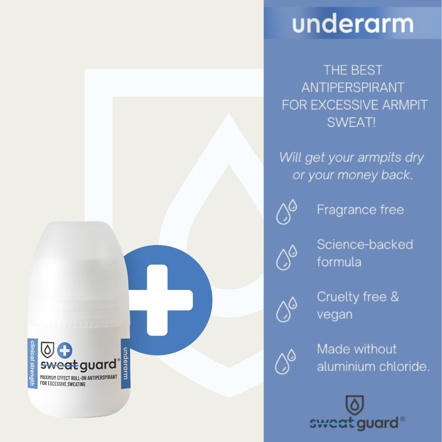 Sweat Guard® Underarm Antiperspirant - 3 X 50Ml Roll On. Fragrance Free, Anti-Sweat Antiperspirant For Armpit - Controls Excessive Sweating & Odour. Maximum Effect Hyperhidrosis Treatment For Armpits