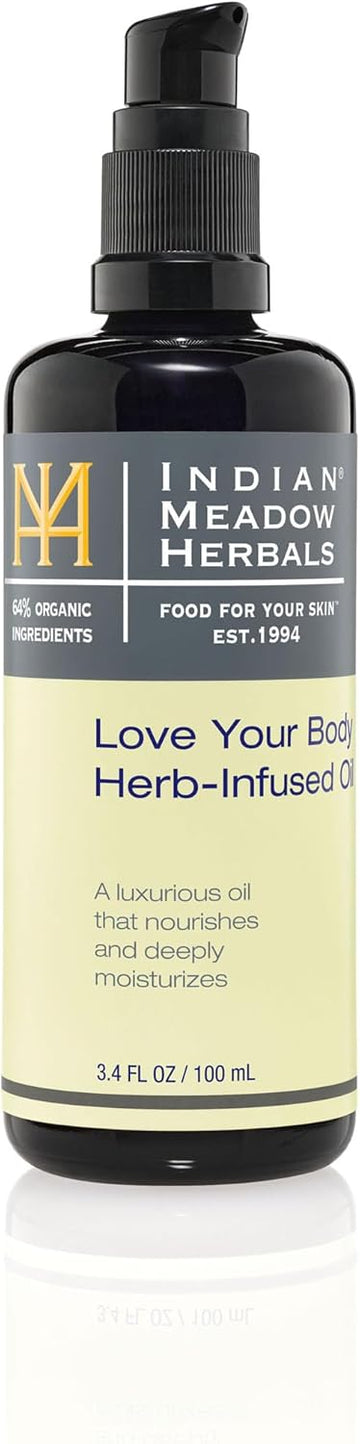 Indian Meadow Herbals Love Your Body Herb Infused Oil (3.4 Oz) – Luxurious Body & Massage Oil – Nourishes And Deeply Moisturizes Your Skin While Promoting Skin Vitality