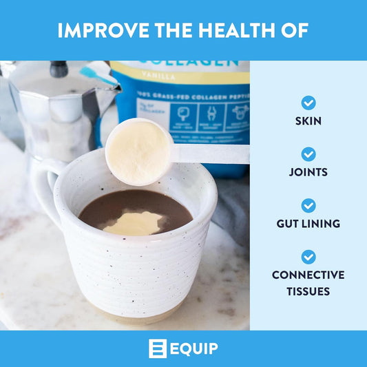 Equip Foods Grass Fed Collagen - 100% Hydrolyzed Bovine Collagen Peptides With Amino Acids - Prime Beef Collagen For Healthy Joints, Skin & Nails - Non-Gmo, Paleo Friendly, 1.11 Pound, Vanilla