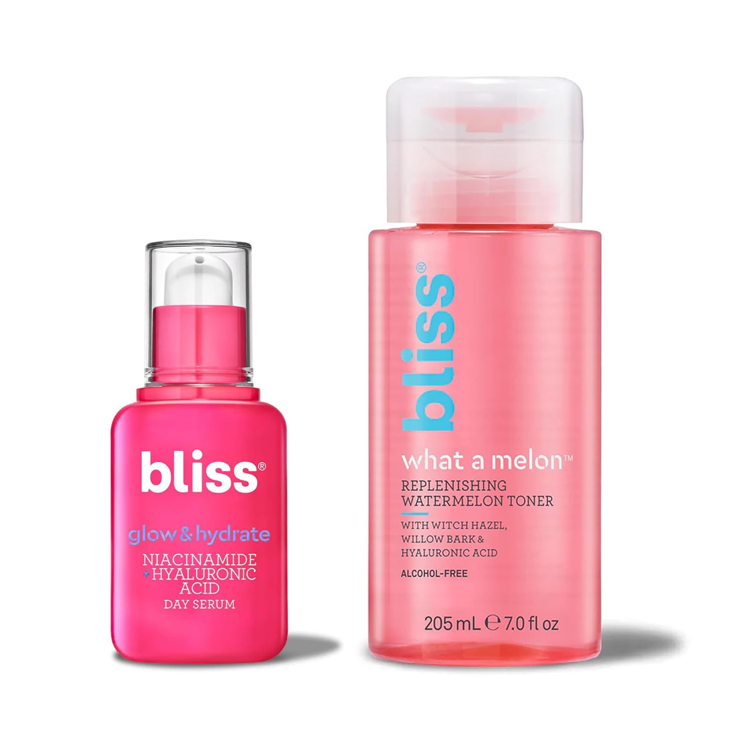 Bliss Glow & Hydrate Serum - Niacinamide + Hyaluronic Acid Serum + What a Melon Replenishing Watermelon Toner