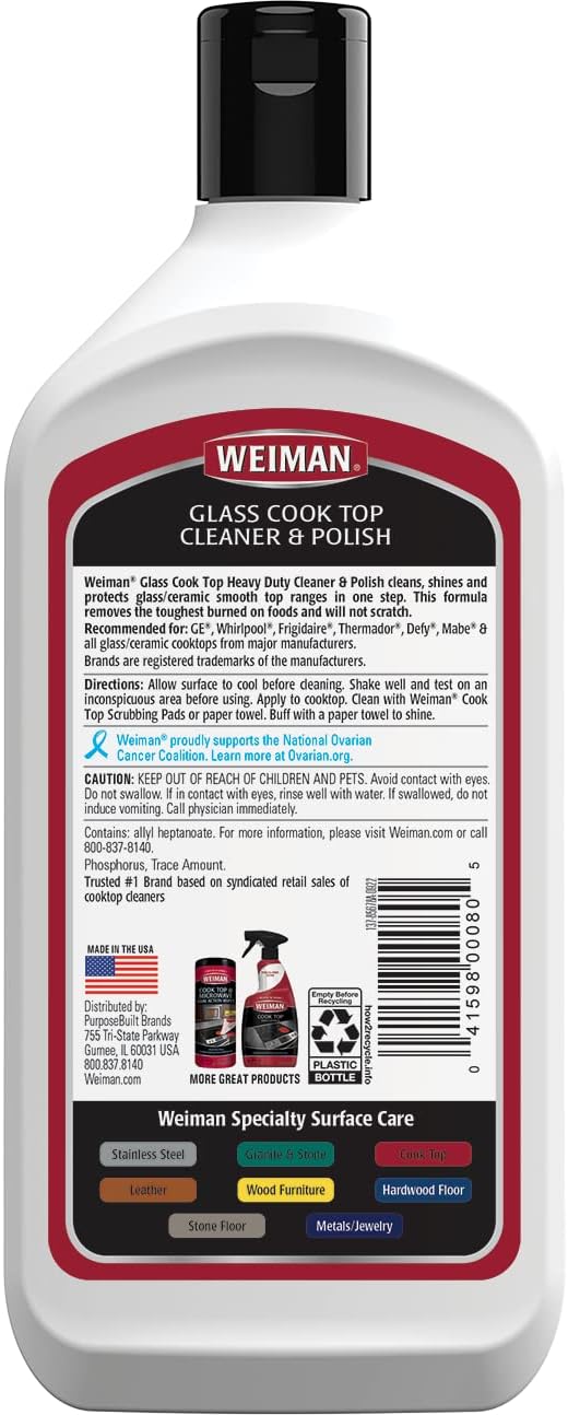 Weiman Ceramic and Glass Cooktop Cleaner and Polish - 20 Ounce - Shines and Protects Glass and Ceramic Smooth Top Ranges with its Gentle Formula