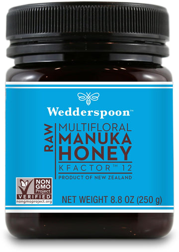 Wedderspoon Raw Premium Manuka Honey, KFactor 12, 8.8 Oz, Unpasteurized, Genuine New Zealand Honey, Non-GMO Superfood, Traceable from Our Hives to Your Home