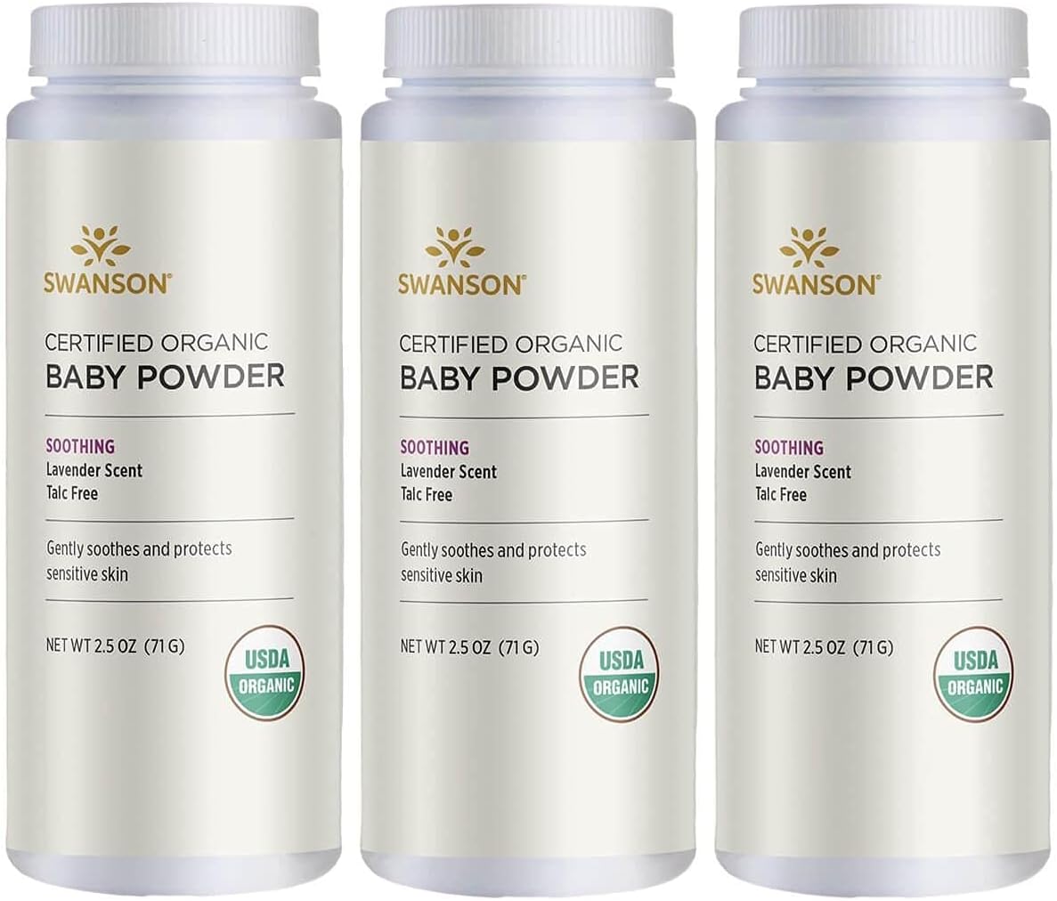 Swanson Certified Organic Baby Powder Talc-Free Lavender Scent 2.5 Ounce (71 G) Pwdr (3 Pack)