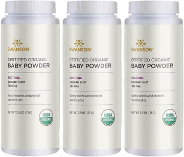 Swanson Certified Organic Baby Powder Talc-Free Lavender Scent 2.5 Ounce (71 G) Pwdr (3 Pack)