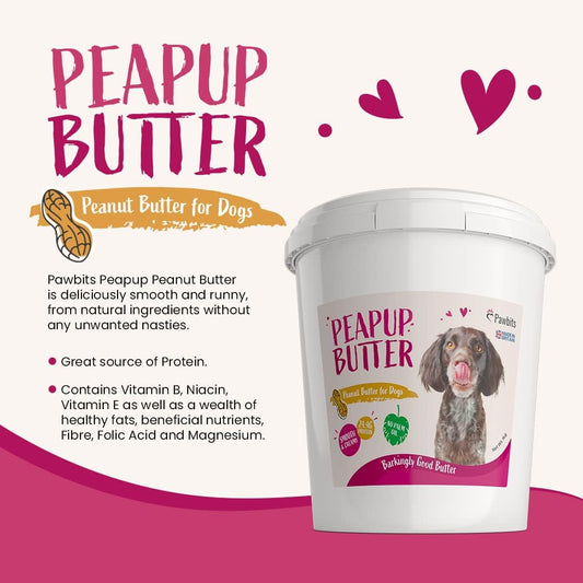Pawbits Peanut Butter for Dogs - Giant 1KG 100% Natural Pure Protein Dog & Puppy Treat - UK Made with No Added Oil, Sugar, Salt, or Xylitol (Peanut Butter)