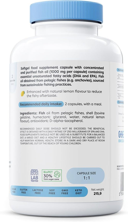 Osavi Omega–3 Fish Oil Molecularly Distilled 1000 Mg – 180 Softgels | Lemon Flavor | Epa & Dha For Heart Health, Brain Function, And Vision I Molecular Distillation For Maximum Purity
