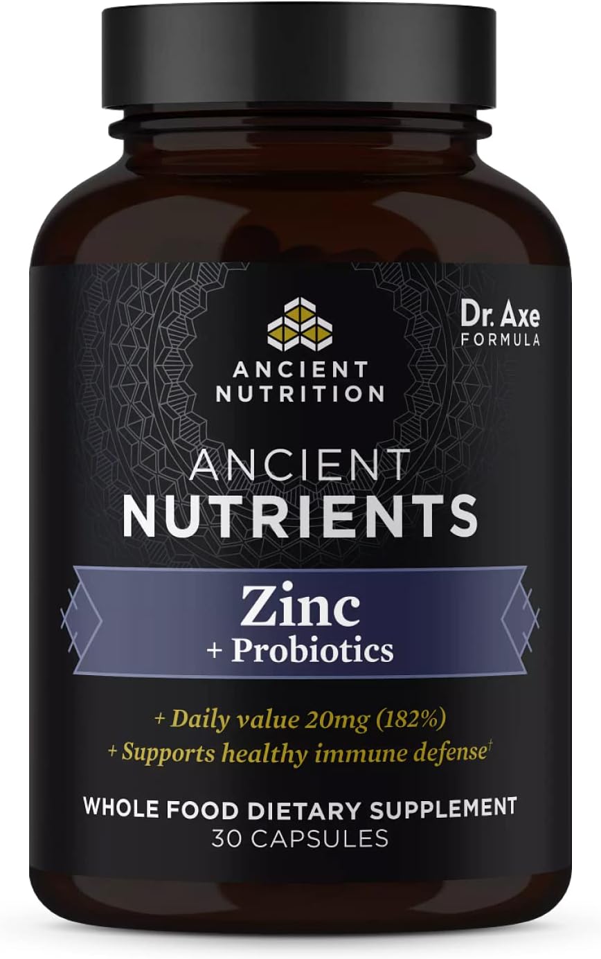 Probiotics And Zinc Supplement By Ancient Nutrition, Supports Healthy Immune System And Gut Health, Made Without Gmos, Superfoods Supplement, Paleo And Keto Friendly, 30 Count