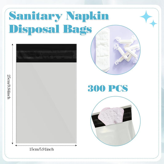 Fulmoon 300Pcs Sanitary Napkin Disposal Bags Feminine Hygiene Disposal Bags Tampon Disposal Bags Self Sealing Seals Women Sanitary Disposal Bags for Disposal Sanitary Napkins Tampons Pads (White)