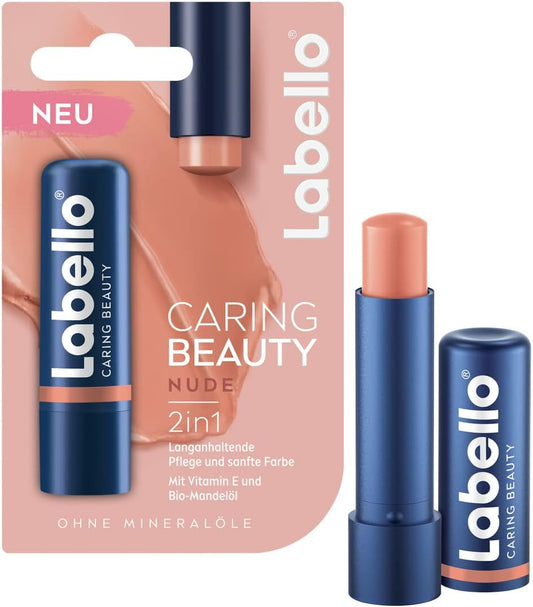Labello Caring Beauty Nude (5.5Ml) Coloured Lip Balm With Vitamin E, Shea Butter And Almond Oil Moisturising Lip Balm For A Radiant Finish