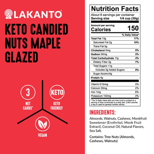 Lakanto Keto Mixed Candied Nuts Variety Pack - No Sugar Added, Sweetened with Monk Fruit, 3 Net Carbs, Keto Diet Friendly, Vegan, On the Go Snack Anytime (Variety Pack)