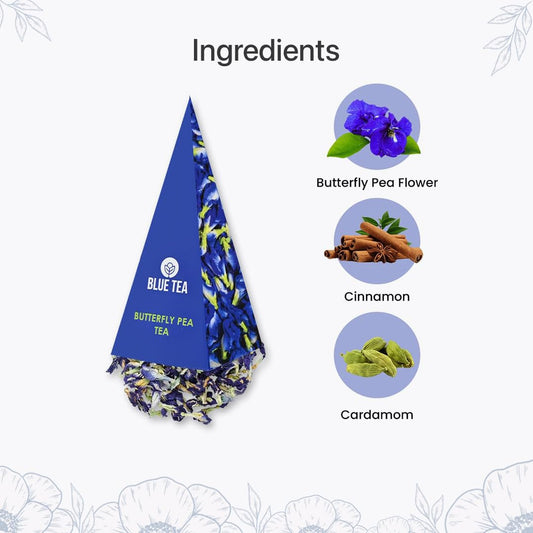 Blue Tea - Butterfly Pea Chai Masala Tea Gift - 10 Count - Plant Based Tea Bag | Welllness Pack | Caffeine-Free - Flower & Indian Spices Based - Refreshing Tea - No-Additives - Non-Gmo | Gift Pack