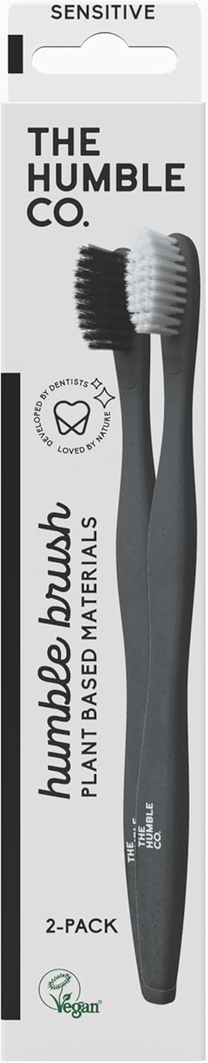 The Humble Co. - Adult Black Toothbrush - Sensitive Bristles - Developed By Dentists - Plant-Based Materials - 100% Recyclable For Eco-Friendly Oral Care - 1 Pack With 2 Toothbrushes