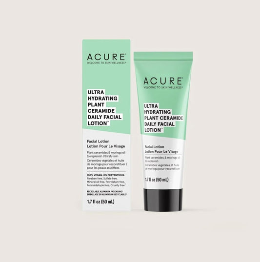 Acure Ultra Hydrating Plant Ceramide Facial Lotion - Morning Face Moisturizer For Deep Hydration, Skin Tone Balance - Made & Extract From Plant Ceramide, Niacinamide & Rice Bran Oil, 1.7 Fl Oz