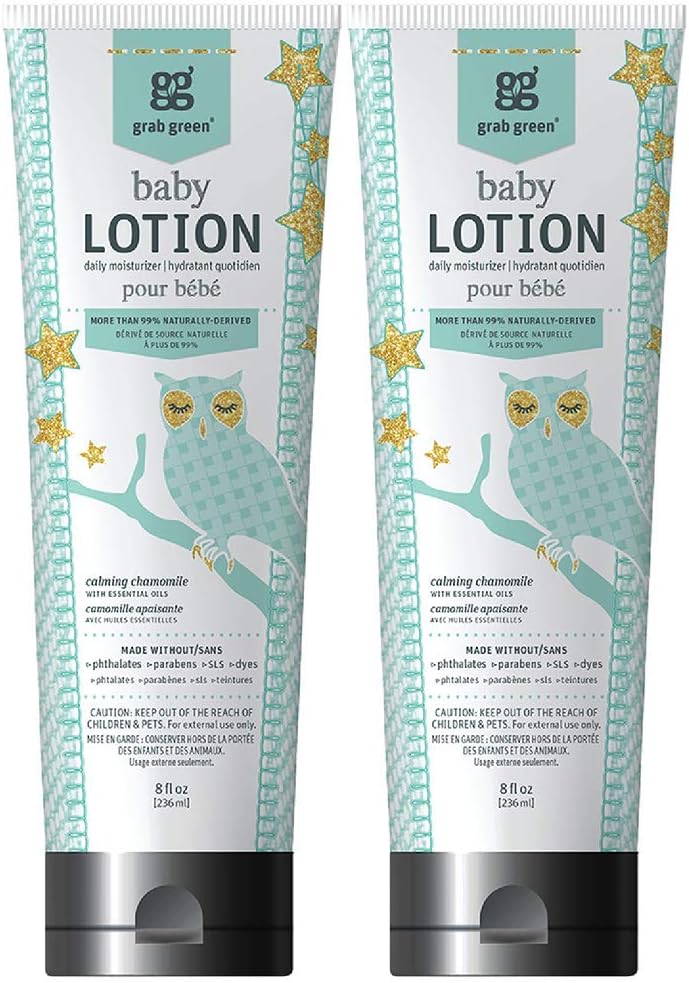 Grab Green 99% Natural Baby Lotion, Calming Chamomile Fragrance—with Essential Oils, 8 fl oz (2-Pack), Plant-Based & Biodegradable, Daily Moisturizer