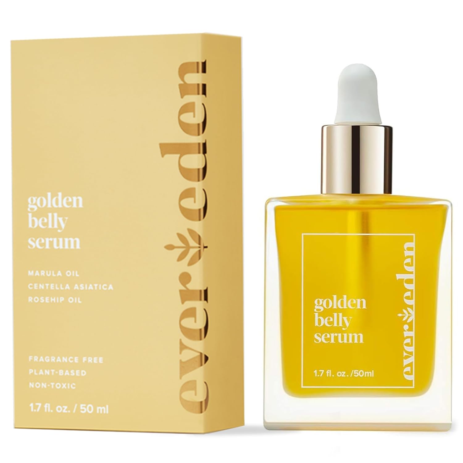 Evereden Golden Belly Serum, 1.7 fl oz. | Clean & Vegan Women's Belly Oil for Pregnancy and Postpartum | Natural and Plant-Based Maternity Skincare | Non-Toxic Stretch Mark Oil