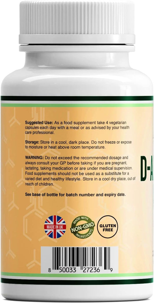 Double Wood D Aspartic Acid Supplement | 240 (60 Servings) D-Aspartic Testosterone Capsules | 2000Mg D Aspartic Acid (Daa) Per Serving | Non-Gmo, Gluten & Dairy Free