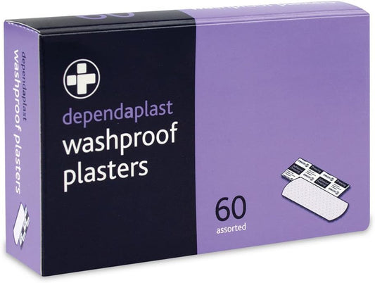 Dependaplast Washproof Plasters - Flexible Pu Plastic Film, Secure Adhesive, Breathable, Waterproof - Assorted Box Of 60
