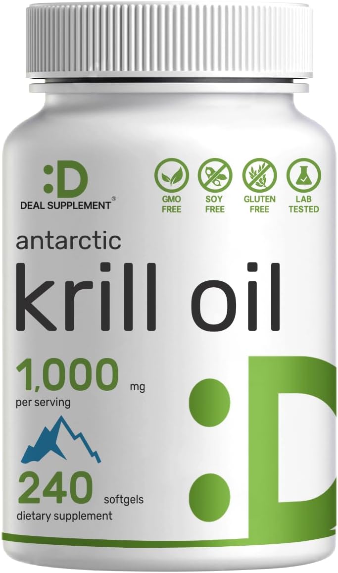 Deal Supplement Antarctic Krill Oil, 1,000Mg Per Serving, 240 Softgels – Mercury Free, No Fishy Taste – Rich In Omega-3S, Epa, Dha, Astaxanthin, & Phospholipids – Non-Gmo, No Gluten