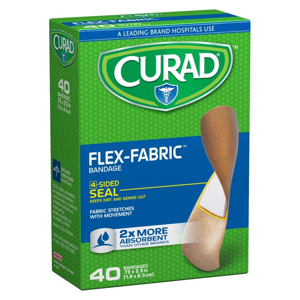 CURAD Flex-Fabric Adhesive Bandages, 3/4" x 2-1/2", Superior Wound Care, 40 Count, 1 Box : Health & Household