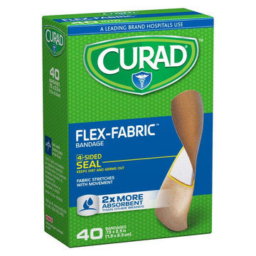 CURAD Flex-Fabric Adhesive Bandages, 3/4" x 2-1/2", Superior Wound Care, 40 Count, 1 Box : Health & Household