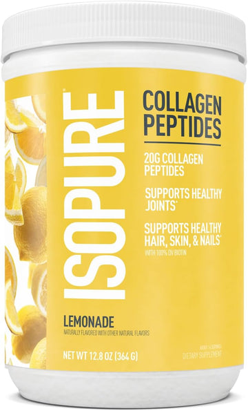 Isopure Collagen Peptides Powder, Promotes Hair, Nail, Skin and Joint Health, 14 Servings, Lemonade, with Vitamin C, with Biotin