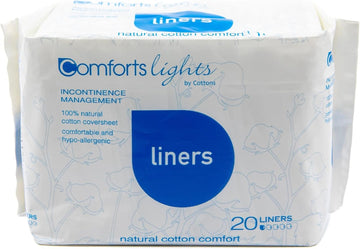 Cottons Comforts Lights Incontinence Liners for Women, Pack of 20, Light Flow