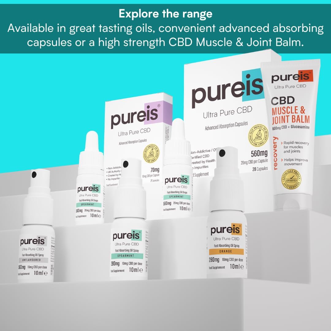 Pureis CBD Oil, Ultra Pure, Fast Absorbing - Spearmint Flavour Oral Drops CBD Supplement - 560mg = 20mg of CBD per use - 0% THC, Non-Addictive, Vegan, Gluten-Free - 10ml : Amazon.co.uk: Health & Personal Care