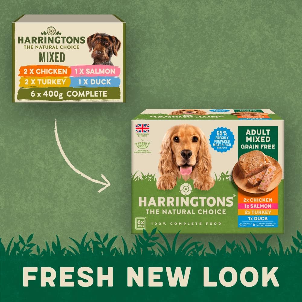 Harringtons Complete Wet Tray Grain Free Hypoallergenic Adult Dog Food Mixed Pack 6x400g - Chicken, Salmon, Turkey & Duck - Made with All Natural Ingredients :Pet Supplies