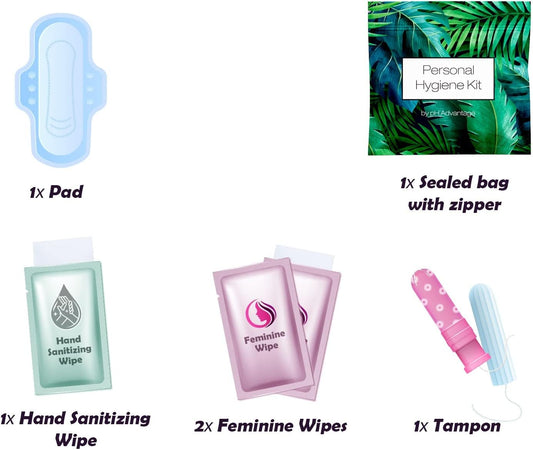 Green Fern Style Menstrual Kit All-in-One 50 Pack | Convenience on The Go | Period Kit Pack for Travelling, Tweens & Teenagers or just When You’re Out | Individually Wrapped Feminine Hygiene Product…