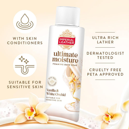 Imperial Leather Ultimate Moisture Vanilla & White Orchid Foaming Bath Soak, Ultra Rich Lather & Fragrance, Suitable For Sensitive Skin - Vegan & Cruelty Free (450Ml), Multipack 4 X 450Ml