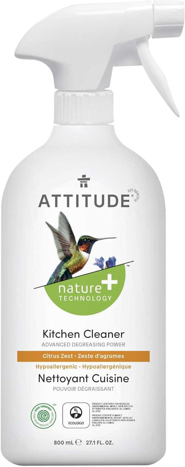 ATTITUDE Kitchen Cleaner, EWG Verified, Advanced Degreasing Power, Plant and Mineral-Based, Vegan, Citrus Zest, 27.1 Fl Oz