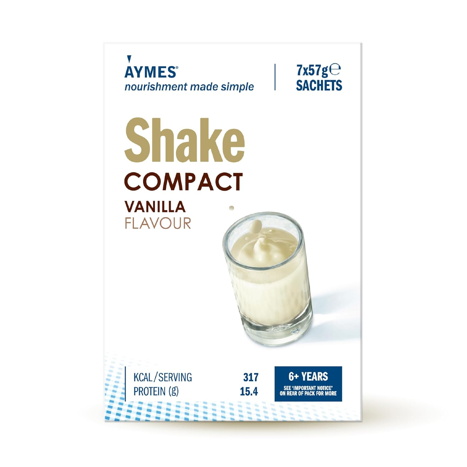 Aymes - Shake Compact - 7 Servings - Low Volume Nutritional Powder - Vanilla - Milkshake-Style Drink Mix - Gluten Free & Vegetarian - Suitable For Adults And Children Aged 3+