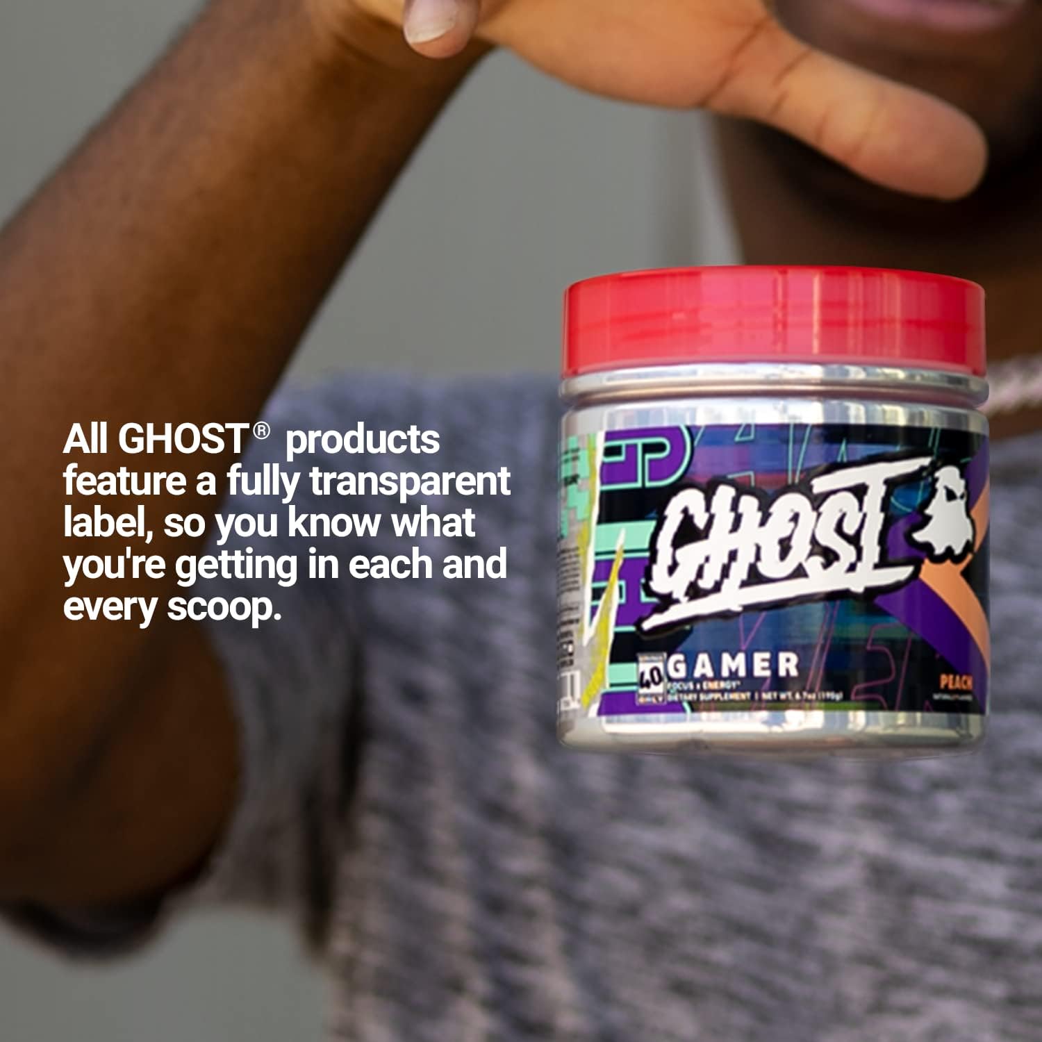 Ghost Gamer: Energy And Focus Support Formula - 40 Servings, Peach - Nootropics & Natural Caffeine For Attention, Accuracy & Reaction Time - Vegan, Gluten-Free : Health & Household