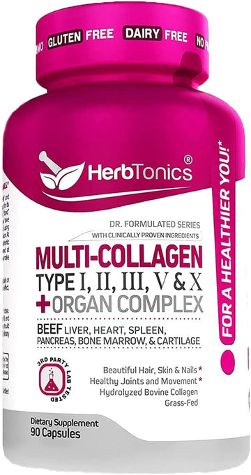 Multi Collagen Capsules (Types 1 2 3 5 and 10) | Hydrolyzed Protein Peptide Grass fed Plus Bone Broth Type 1 2 3 5 10 Healthy Hair Skin Nails (with Organ Complex)