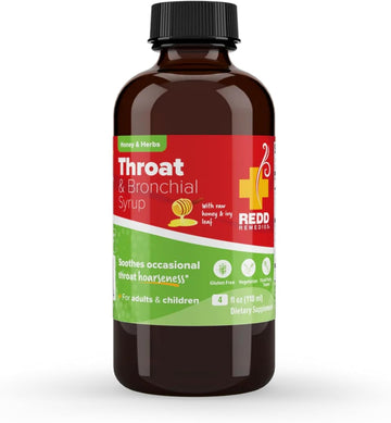 Redd Remedies, Throat & Bronchial Syrup, Honey & Herbs, 4 Oz (24 Doses)