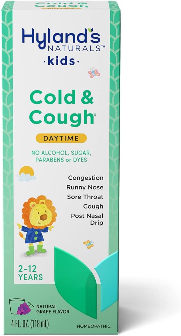Hyland's Naturals Kids Cold & Cough, Daytime Grape Flavor Cough Syrup Medicine for Kids Ages 2+, Decongestant, Sore Throat & Allergy Relief, Natural Treatment for Common Cold Symptoms, 4 Fl Oz