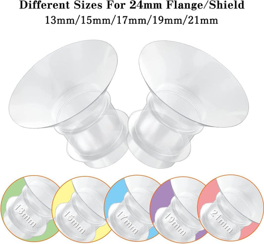 Flange Inserts 13/15/17/19/21mm 10PC Compatible with Momcozy S12 pro/S9 pro/S9/S10/S12/Medela/TSRETE/Spectra/Bellababy etc 24mm Wearable Breast Pump, Reduce 24mm Tunnel Down to Correct Size