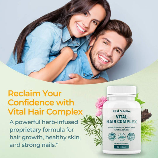 Vital Hair Complex – Biotin & Vitamin B Hair Vitamins For Women & Men – Supports Healthy Hair, Skin & Nails – Hormone-Free, Gluten-Free – Hair Supplement For Women & Men