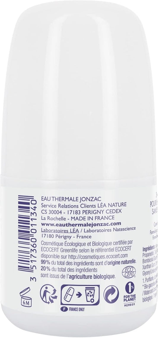 Eau Thermale Jonzac, Organic Roll On Deodorant, No Alcohol And No Aluminium Salts, 50 Millilitre, Pack Of 1