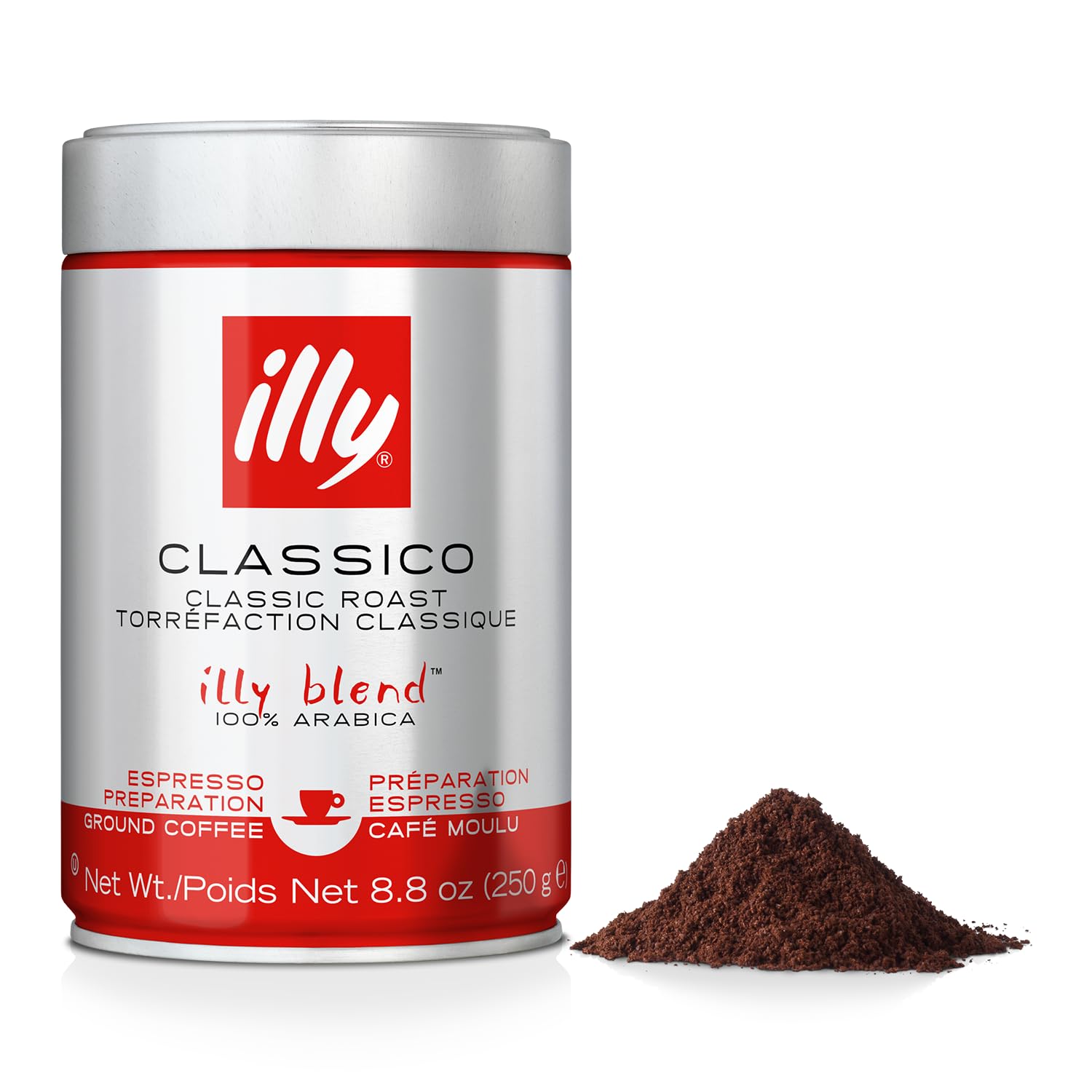 Illy Classico Espresso Ground Coffee, Medium Roast, Classic Roast With Notes Of Chocolate & Caramel, 100% Arabica Coffee, All-Natural, No Preservatives, 8.8 Ounce (Pack Of 1)
