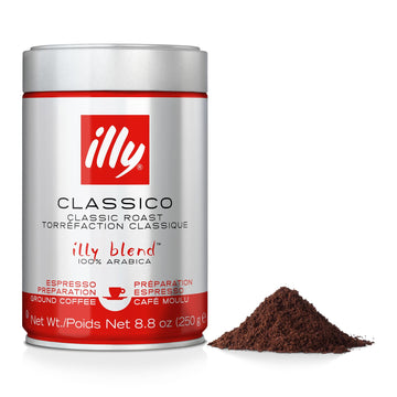 Illy Classico Espresso Ground Coffee, Medium Roast, Classic Roast With Notes Of Chocolate & Caramel, 100% Arabica Coffee, All-Natural, No Preservatives, 8.8 Ounce (Pack Of 1)