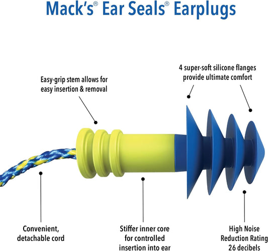 Mack?s Ear Seals Shooting Earplugs, 1 Pair with Detachable Cord - 26db High NRR