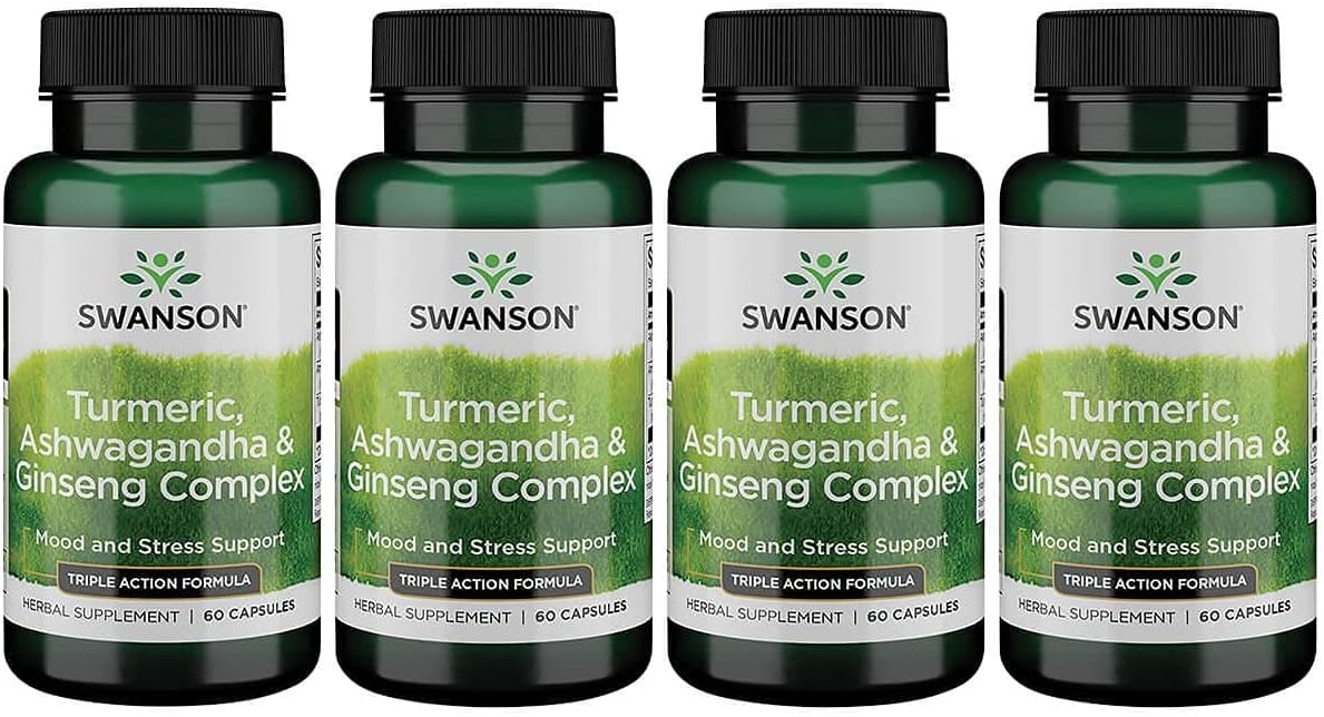 Swanson Full Spectrum Turmeric Ashwagandha & Ginseng Complex 60 Capsules (4 Pack)