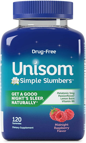 Unisom Simple Slumbers Drugfree Sleep Aid Gummies Melatonin 5Mg Midnight Raspberry,120 Count