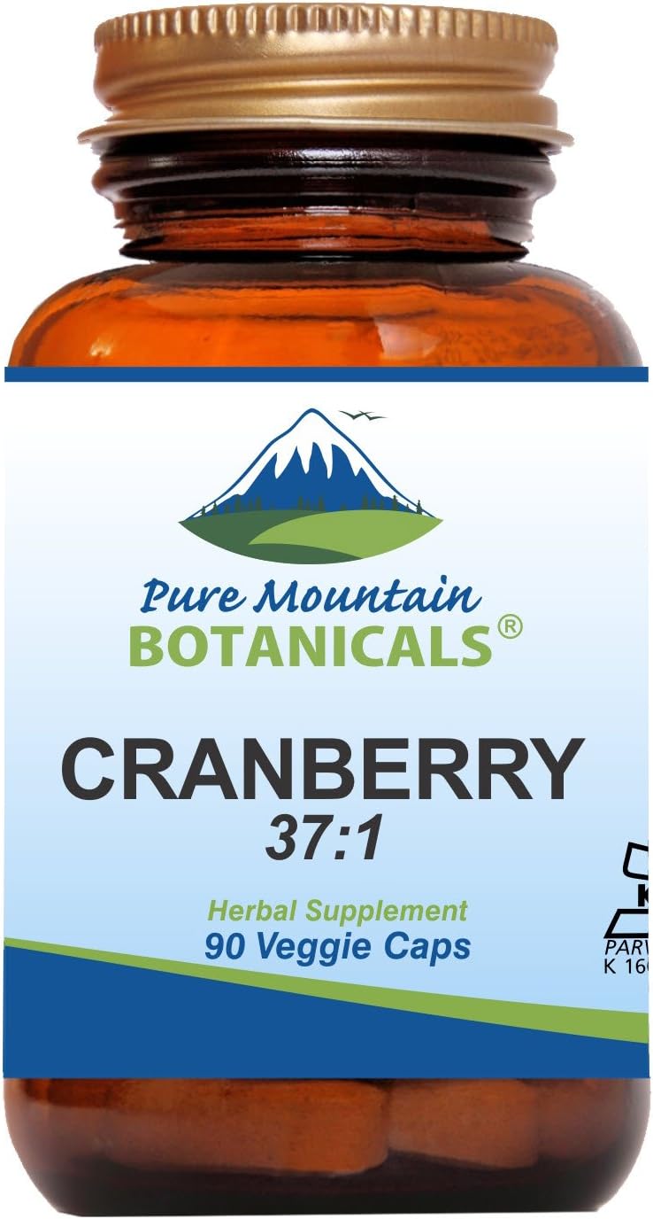 Pure Mountain Botanicals High Potency Cranberry Pills 37:1 Cranberry Concentrate Extract - 90 Veggie Kosher Capsules Now With 400Mg