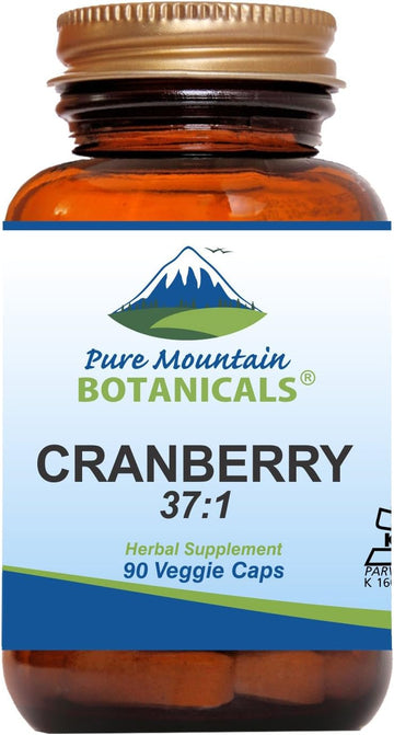 Pure Mountain Botanicals High Potency Cranberry Pills 37:1 Cranberry Concentrate Extract - 90 Veggie Kosher Capsules Now With 400Mg