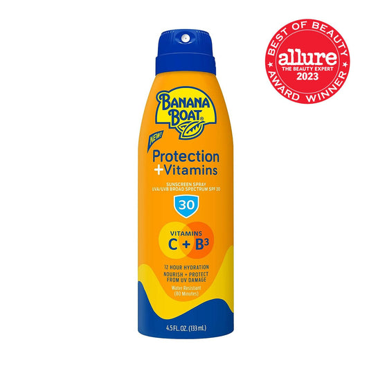 Banana Boat Protection + Vitamins Sunscreen Spray Spf 30 | Moisturizing Sunscreen With Vitamin C & Niacinamide | Banana Boat Spray Sunscreen, Vitamin B3 & Vitamin C Sunscreen, 4.5 Oz