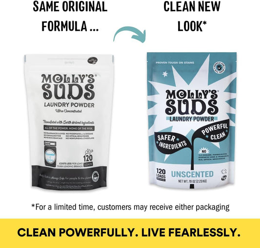 Molly'S Suds Original Laundry Detergent Powder | Natural Laundry Detergent Powder For Sensitive Skin | Earth-Derived Ingredients, Stain Fighting | 120 Loads (Unscented)